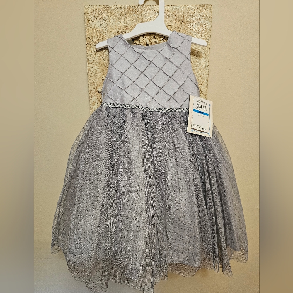 Marmellata Girl's Toddler Silver Party Formal Dress NWT 2 PC Set Child 24 M